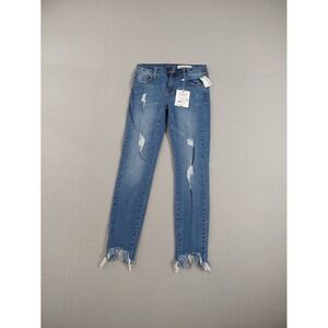 I & M Women Jeans 5 Blue Denim Skinny Distressed Low Rise Frayed Hem Medium Wash